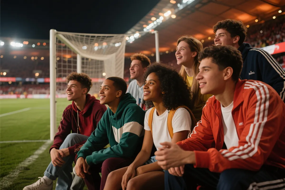 多元人群在观赛场景中的包容穿搭氛围图