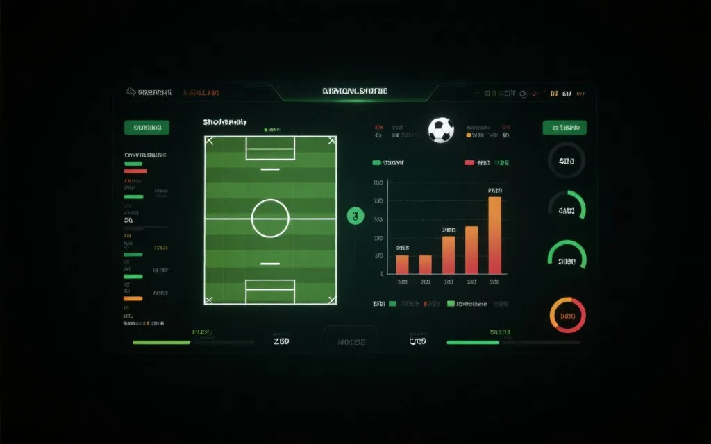 足球比赛数据面板概念图：射门、射正、禁区触球与转换进攻的对比图表